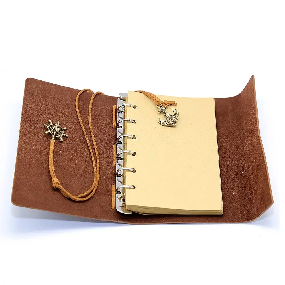 Retro-Notizbuch Leder 14x10cm mit austauschbarem Kraftpapier-Yabubest - Home & More