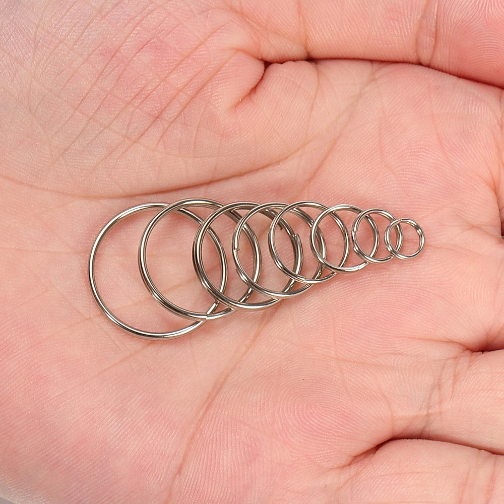 50x Edelstahl Schlüsselanhänger Ringe DIY Zubehör 6-20mm rhodiniert
