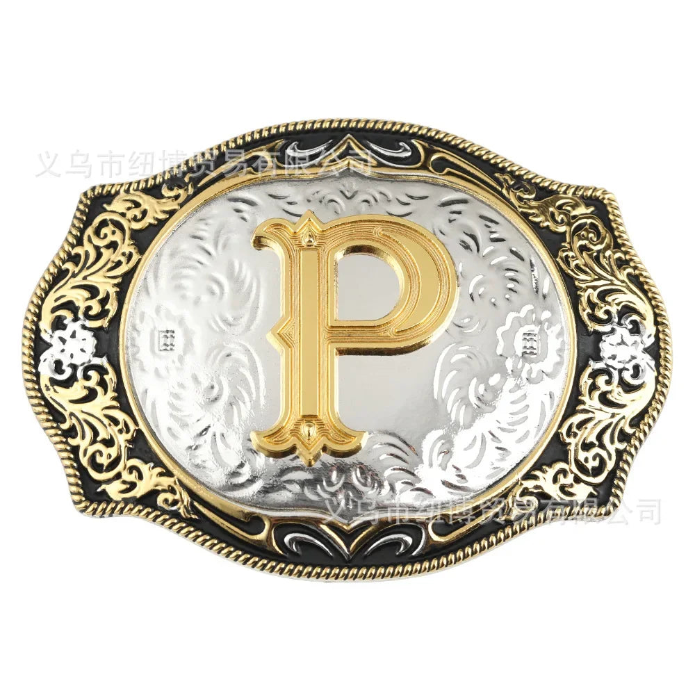 Goldfarbene Legierungs Gürtelschnalle im Western-Stil mit Buchstaben