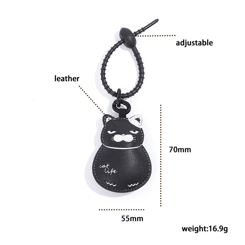 Edgy Katzen-Schlüsselanhänger aus Leder mit Metallring für Paare Geschenke