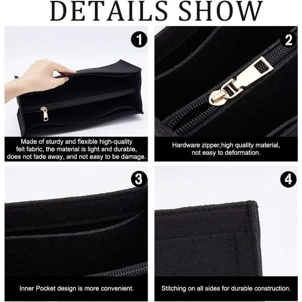 Praktischer Filz Organizer Einsatz für Handtasche mit Reißverschluss