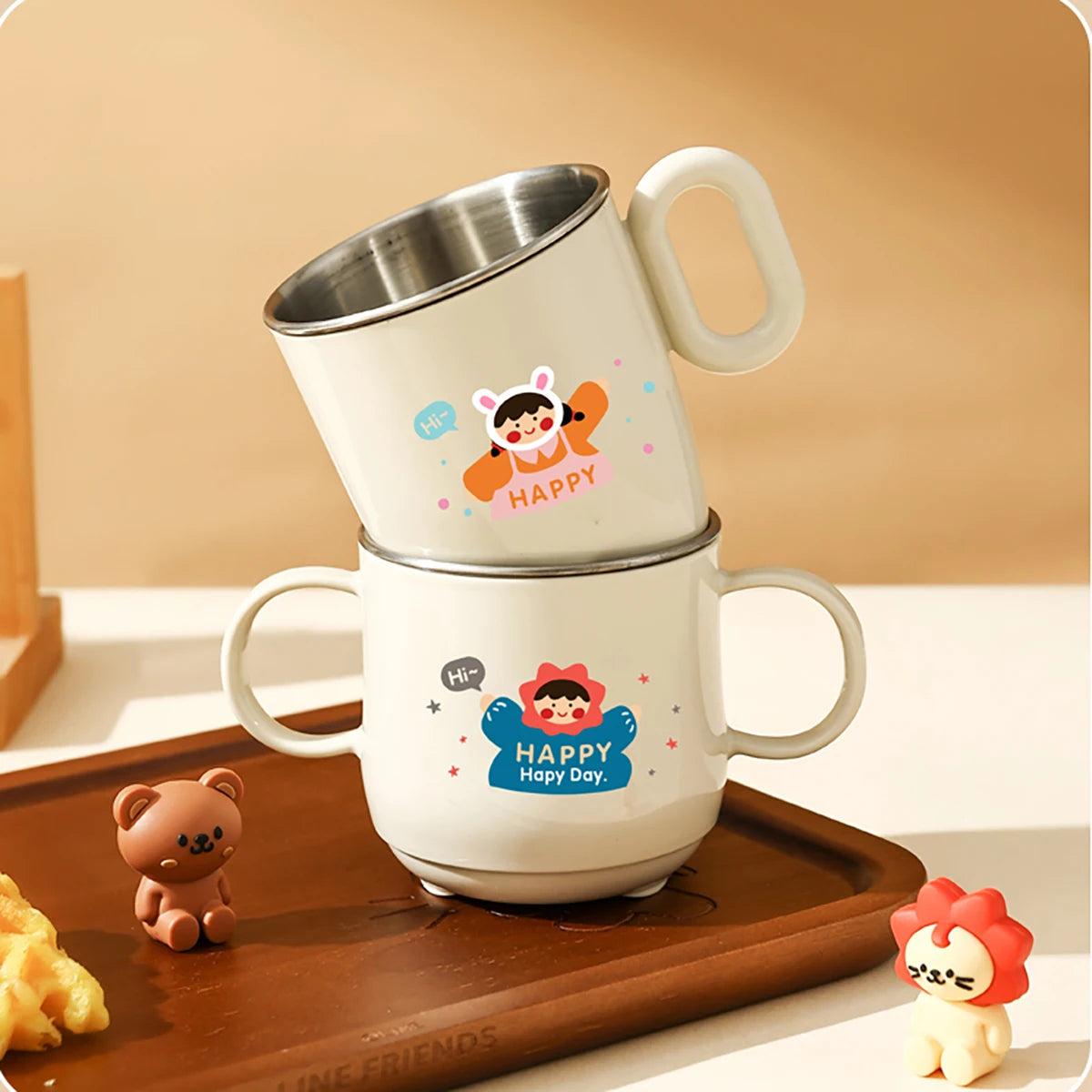 Doppelwandige Edelstahl Kaffeetasse mit Griff und abnehmbarem Mini-Becher