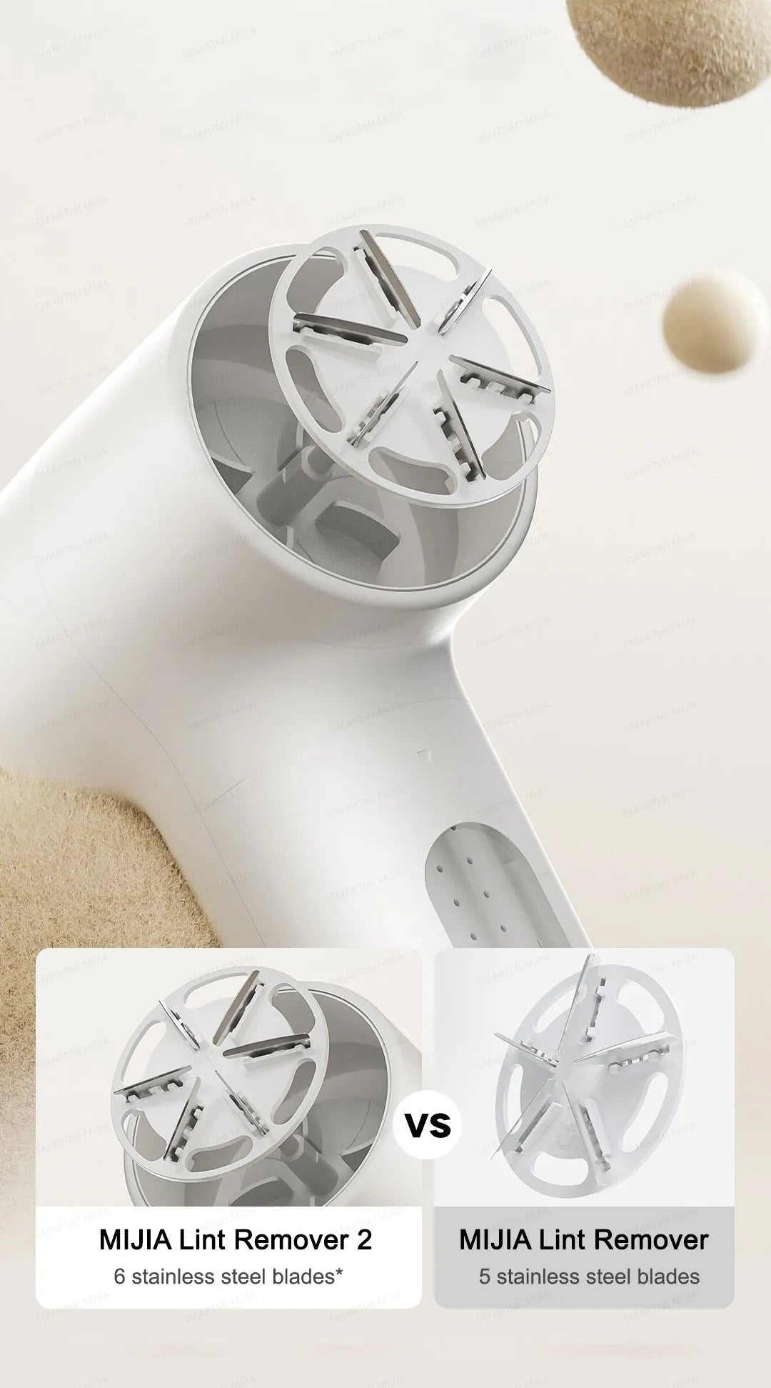 Wiederaufladbarer Xiaomi Fusselentferner mit 180 Minuten Akku und 6 Klingen