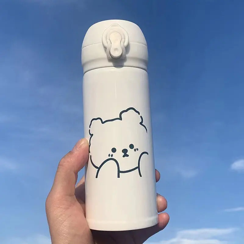 Isolierte Edelstahl-Thermoflasche mit Cartoon Bär, 350/480 ml – heiß - kalt genießen