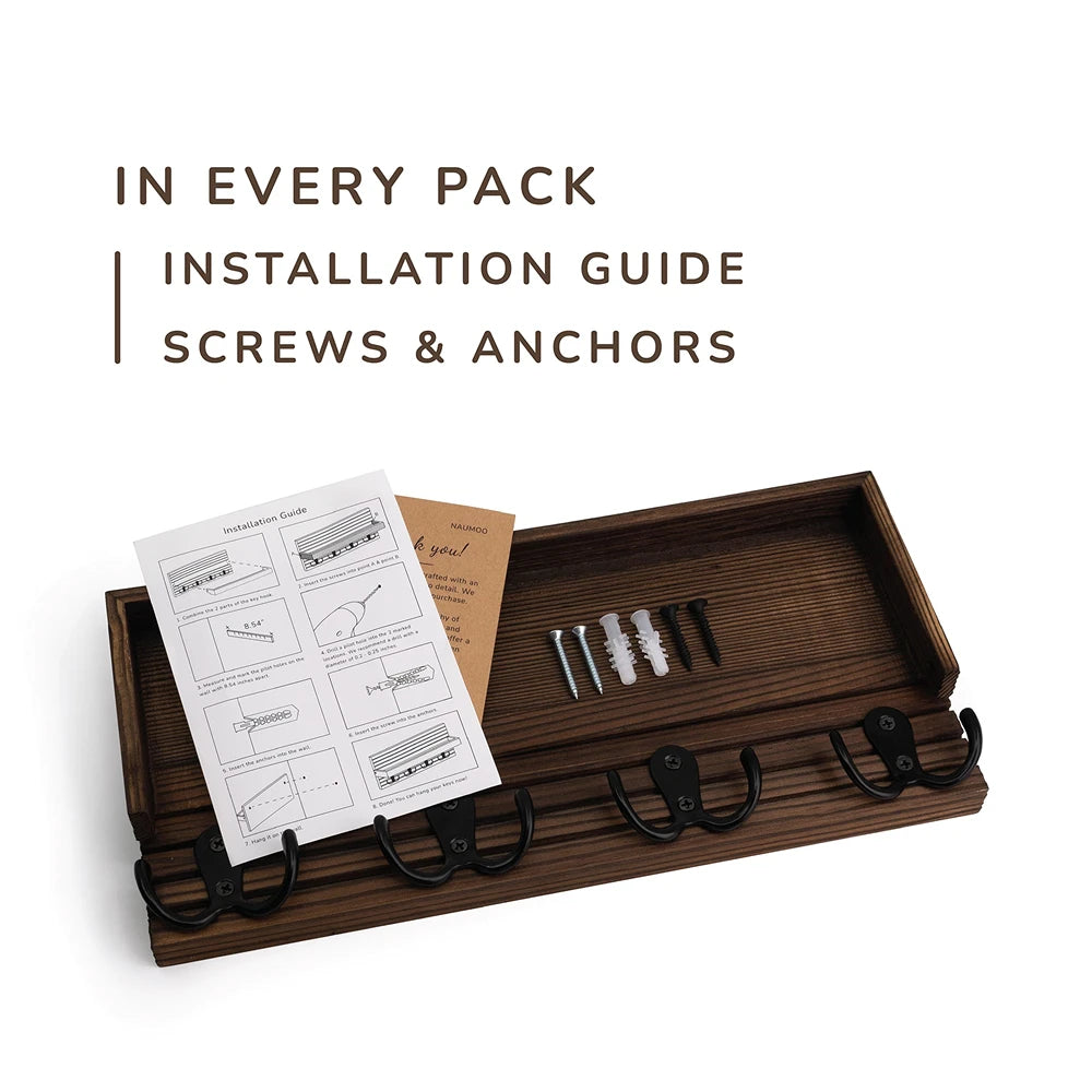 Rustikaler Holz Schlüsselhalter mit Regal und 4 Haken für Eingang