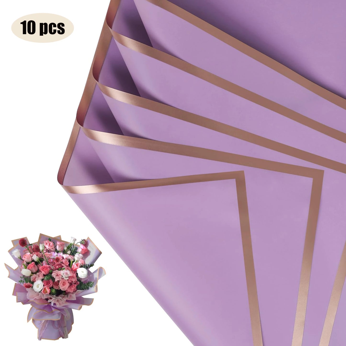 10 Blatt wasserfestes Blumen-Geschenkpapier mit goldenen Kanten für DIY-Feiern