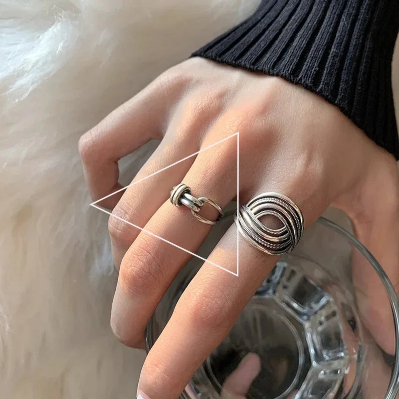 Verstellbarer Silberring mit hohlen Linien, stylischer Punk-Schmuck Unisex