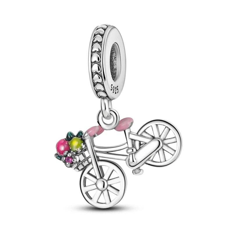 Romantische rosa 925 Silber Charms mit Zirkon – Herz - Parfüm Flasche Set