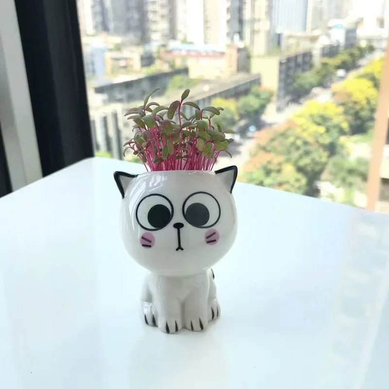 Niedlicher Keramik Mini Blumentopf Katze Cartoon für Schreibtisch Dekoration