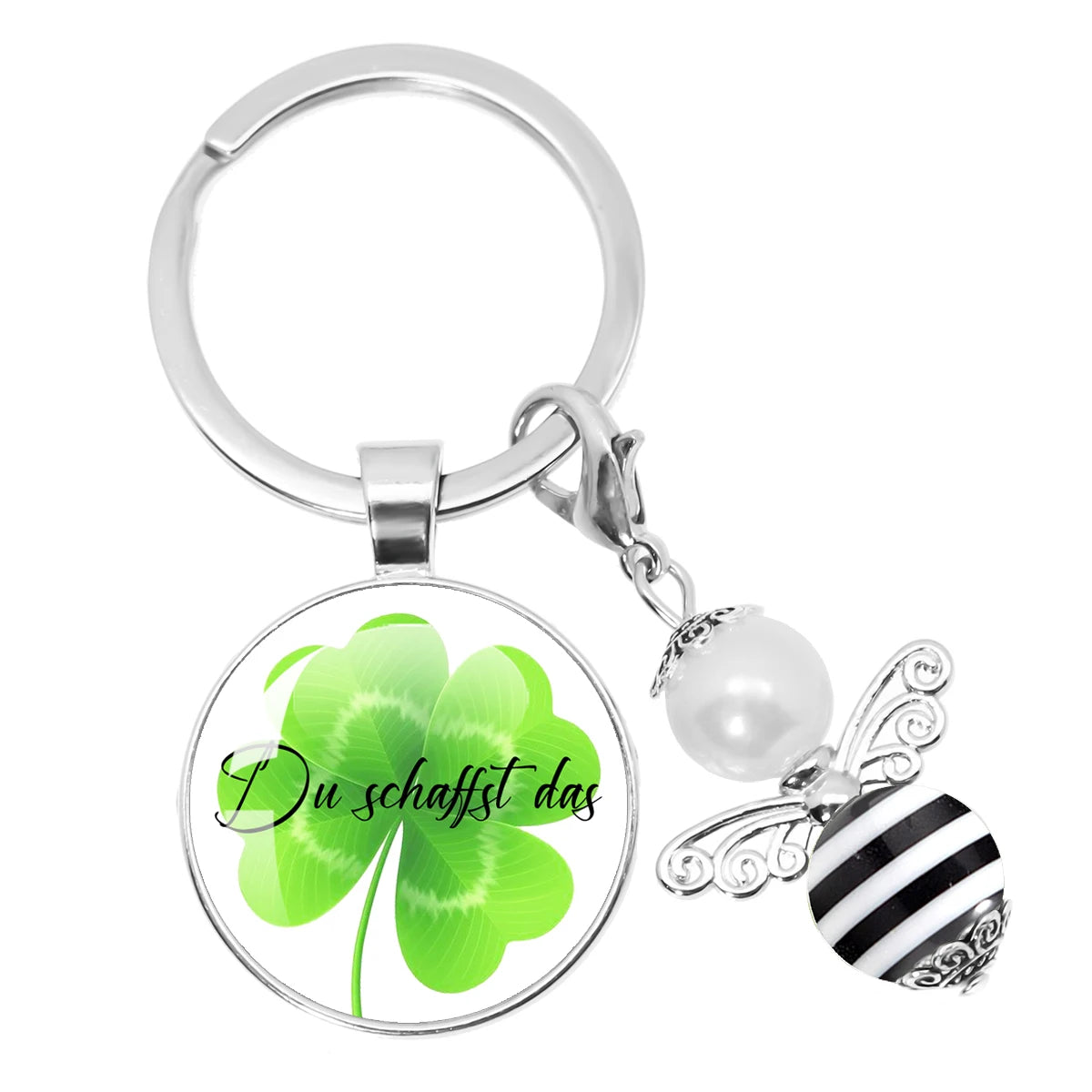 Glücksbringer Schlüsselanhänger mit vierblättrigem Kleeblatt Design