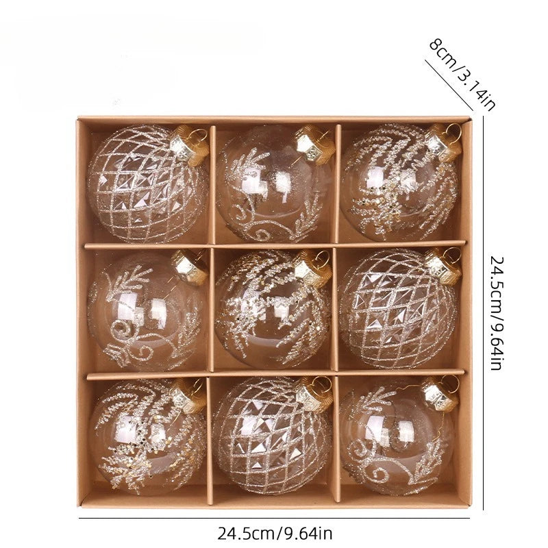 Transparentes Weihnachtskugel Set in Weiß und Champagnergrün