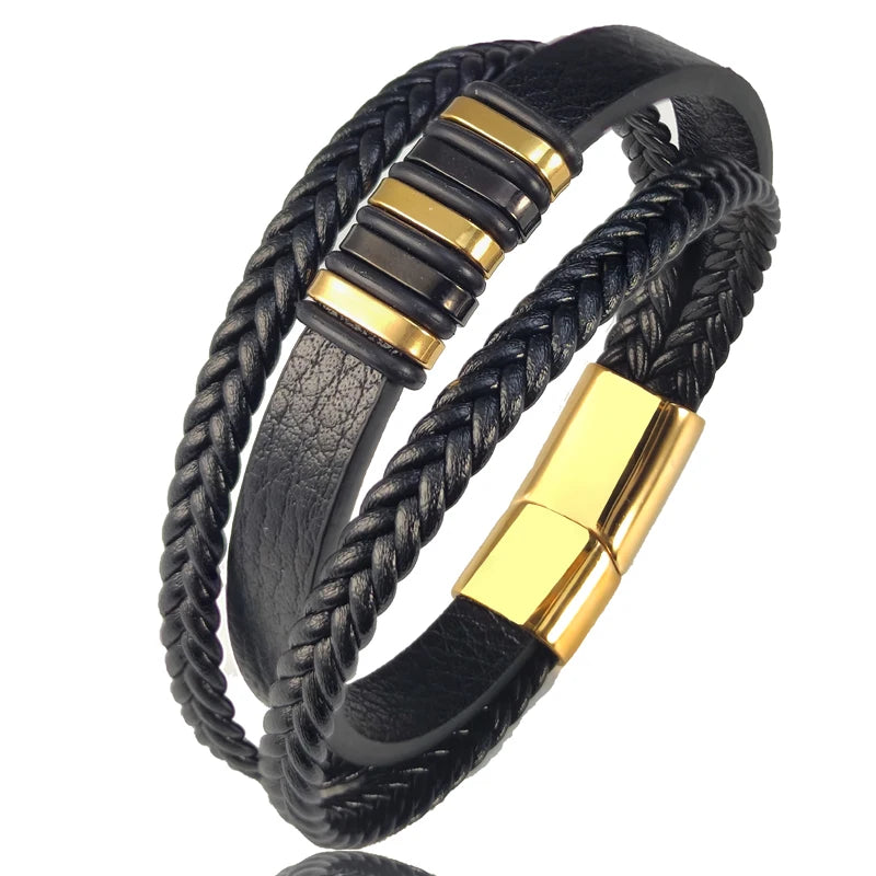 Herren Leder Armband mit Edelstahl Magnetverschluss 3 Größen 3 Farben