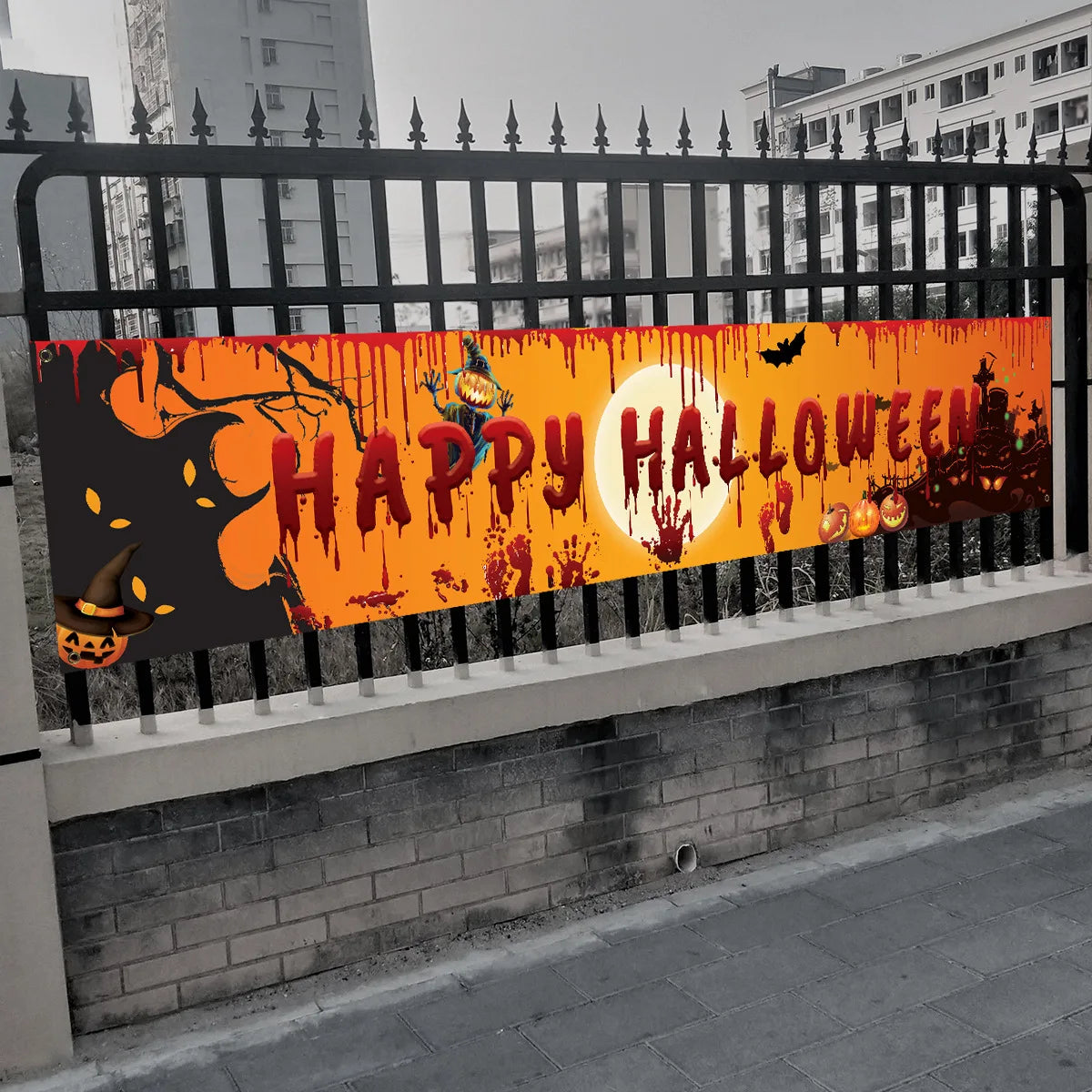 250cm Halloween Banner mit Kürbis und blutigen Handabdrücken für Indoor Outdoor
