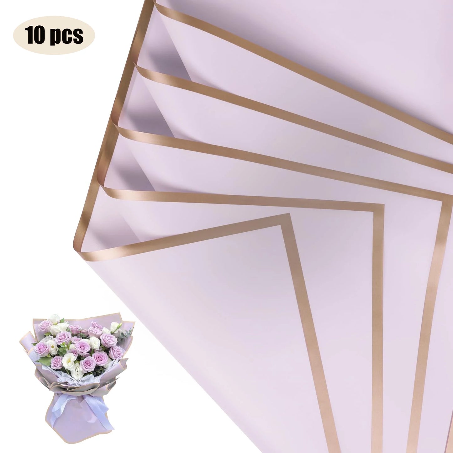 10 Blatt wasserfestes Blumen-Geschenkpapier mit goldenen Kanten für DIY-Feiern