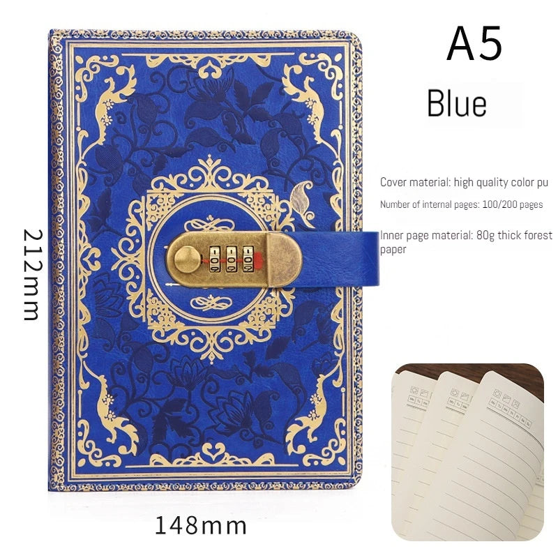 A5 Retro Tagebuch mit Digital Schloss PU Leder – Persönliches Notizbuch