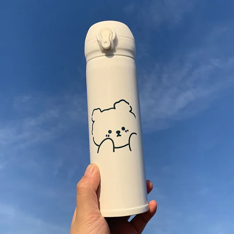 Isolierte Edelstahl-Thermoflasche mit Cartoon Bär, 350/480 ml – heiß - kalt genießen