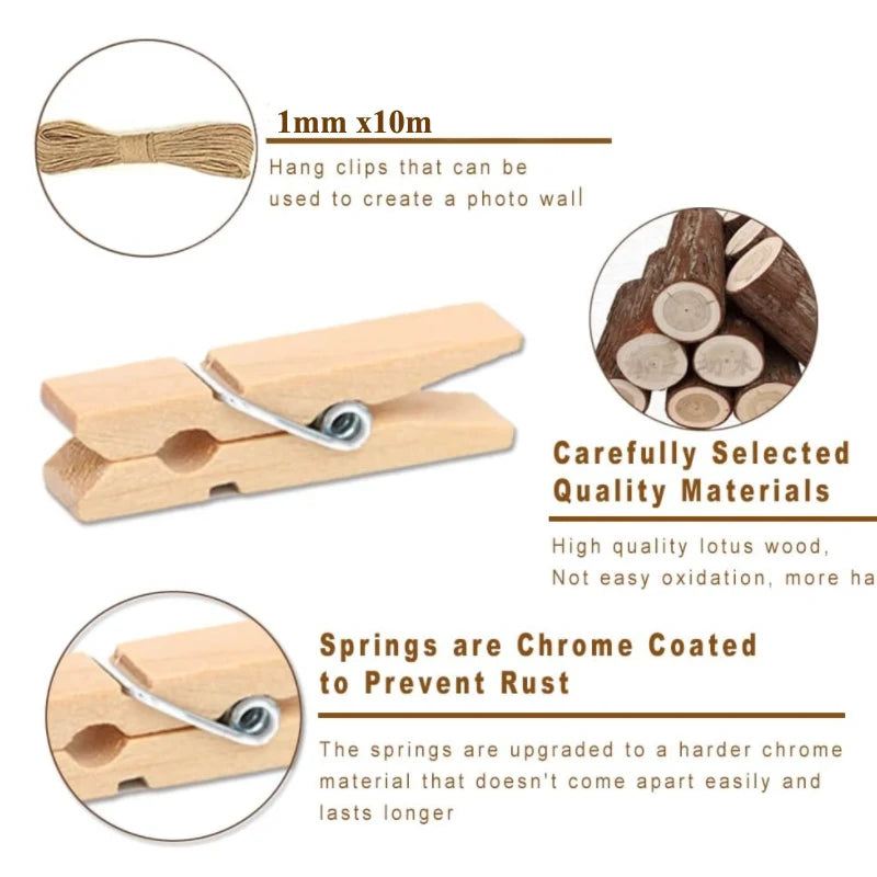 Mini 25mm Holzclips für Fotos & Deko – 50 oder 100 Stück Natur/Mix