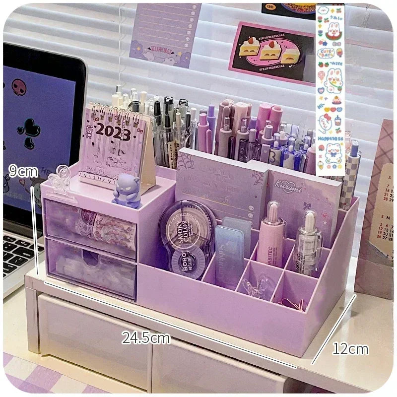 Schreibtisch Organizer Box mit 9 Fächern – Kawaii Stiftehalter für Schüler-Yabubest - Home & More