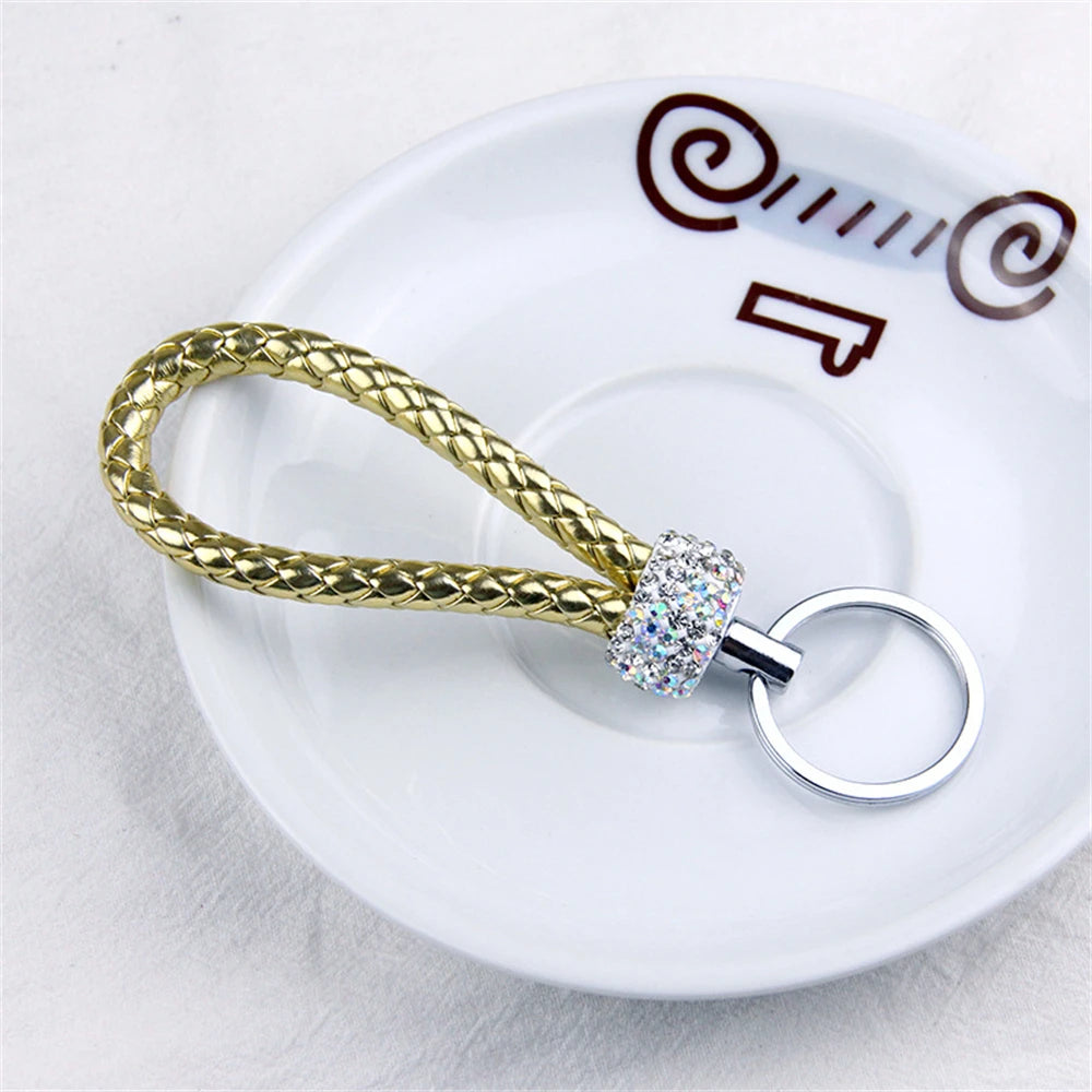 Stilvoller PU-Leder Schlüsselbund mit Glitter - Strass, geflochtenes Seil, Unisex