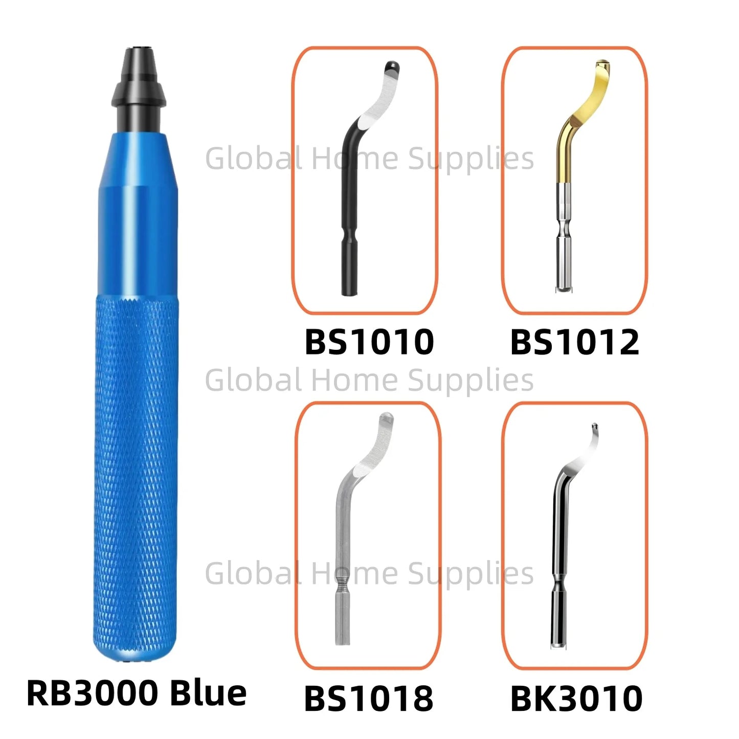 Entgratungswerkzeug mit 1 Griff und 4 Klingen aus Schnellarbeitsstahl