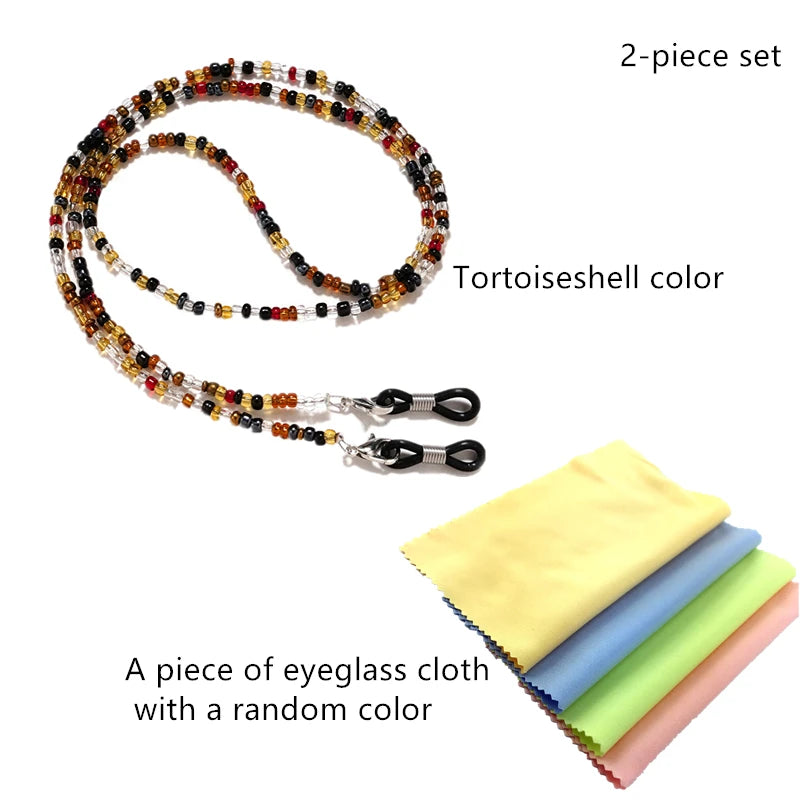 2-teiliges Set bunte Perlen Brillenketten mit weichem Brillentuch