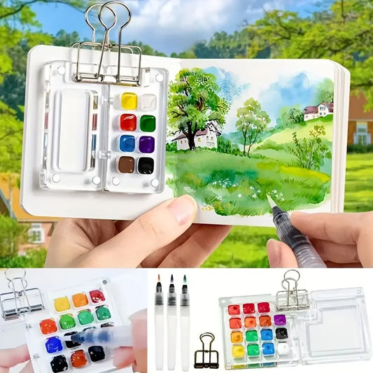 Tragbares Mini-Aquarellpaletten-Set mit Skizzenbuch für unterwegs