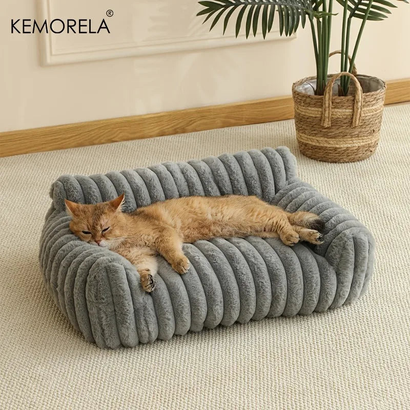 KEMORELA 1 gestreiftes Katzenschlafsofa aus weichem Polyester, atmungsaktiv für alle Jahreszeiten, geeignet zum Schlafen kleiner bis mittlerer Katzen-Yabubest - Home & More