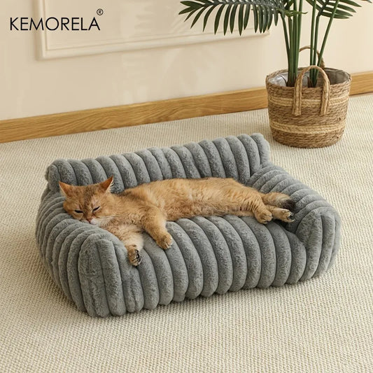 KEMORELA 1 gestreiftes Katzenschlafsofa aus weichem Polyester, atmungsaktiv für alle Jahreszeiten, geeignet zum Schlafen kleiner bis mittlerer Katzen-Yabubest - Home & More