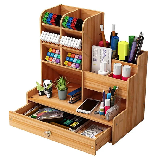Praktischer Schreibtisch Organizer aus Holz mit Schublade