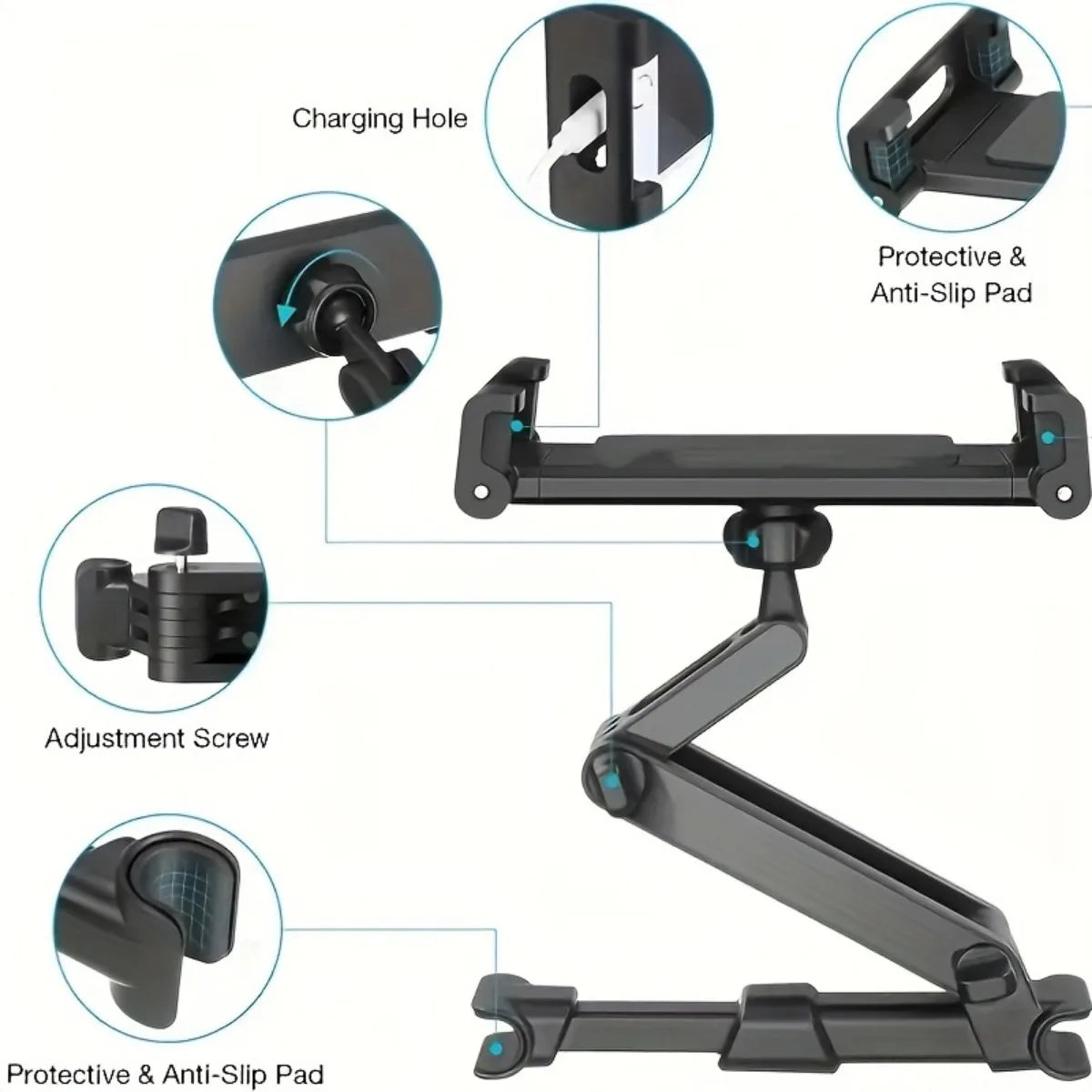 Flexible Auto-Tablet-Halterung 360° drehbar für 4,7–12,9 Zoll – stabil - sicher