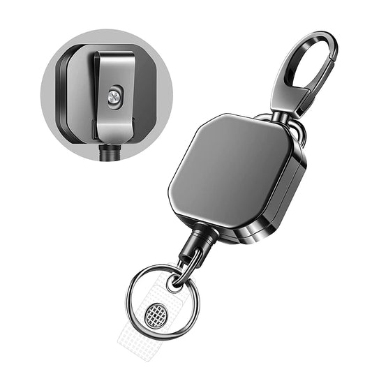 Robuster Metall Karabiner Schlüsselrolle ausziehbar Stahldraht Gürtel Clip