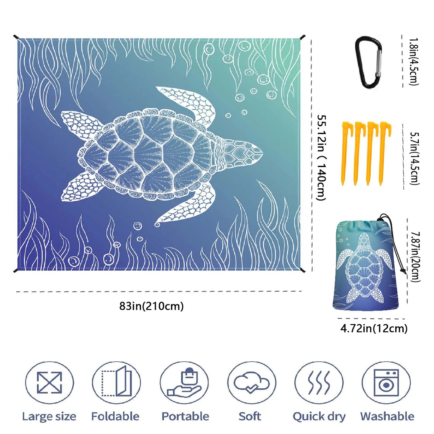 Ultradünne wasserdichte Strandmatte für bis zu 8 Personen