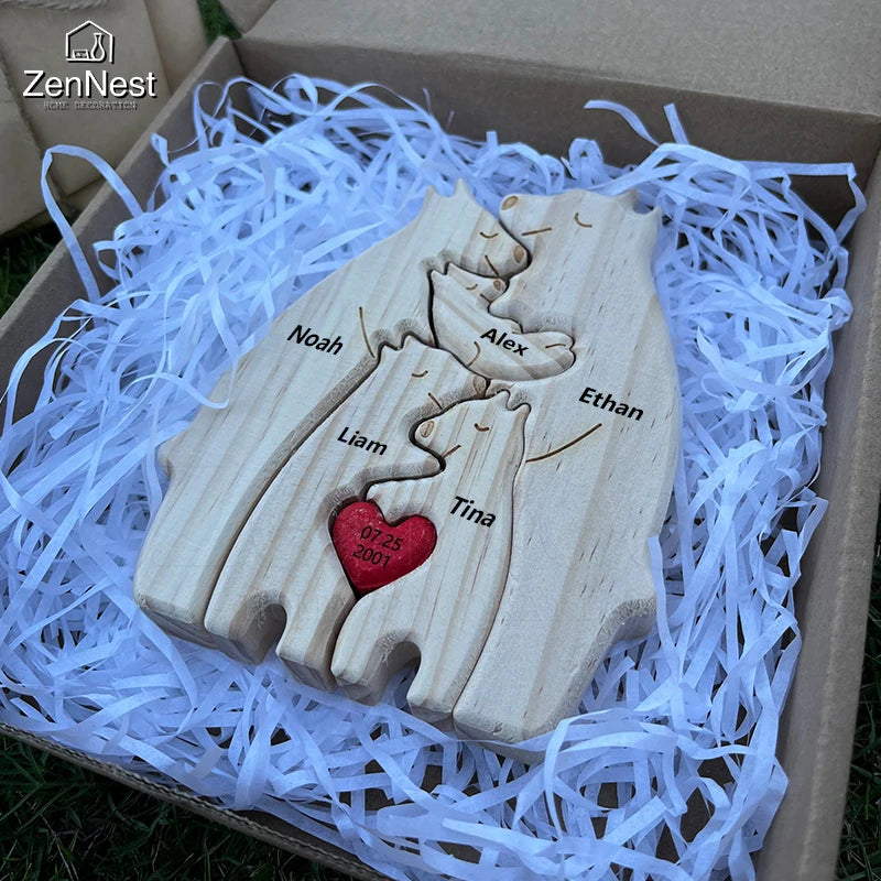 Personalisierbares Familienpuzzle aus Holz als Dekoration und Geschenk