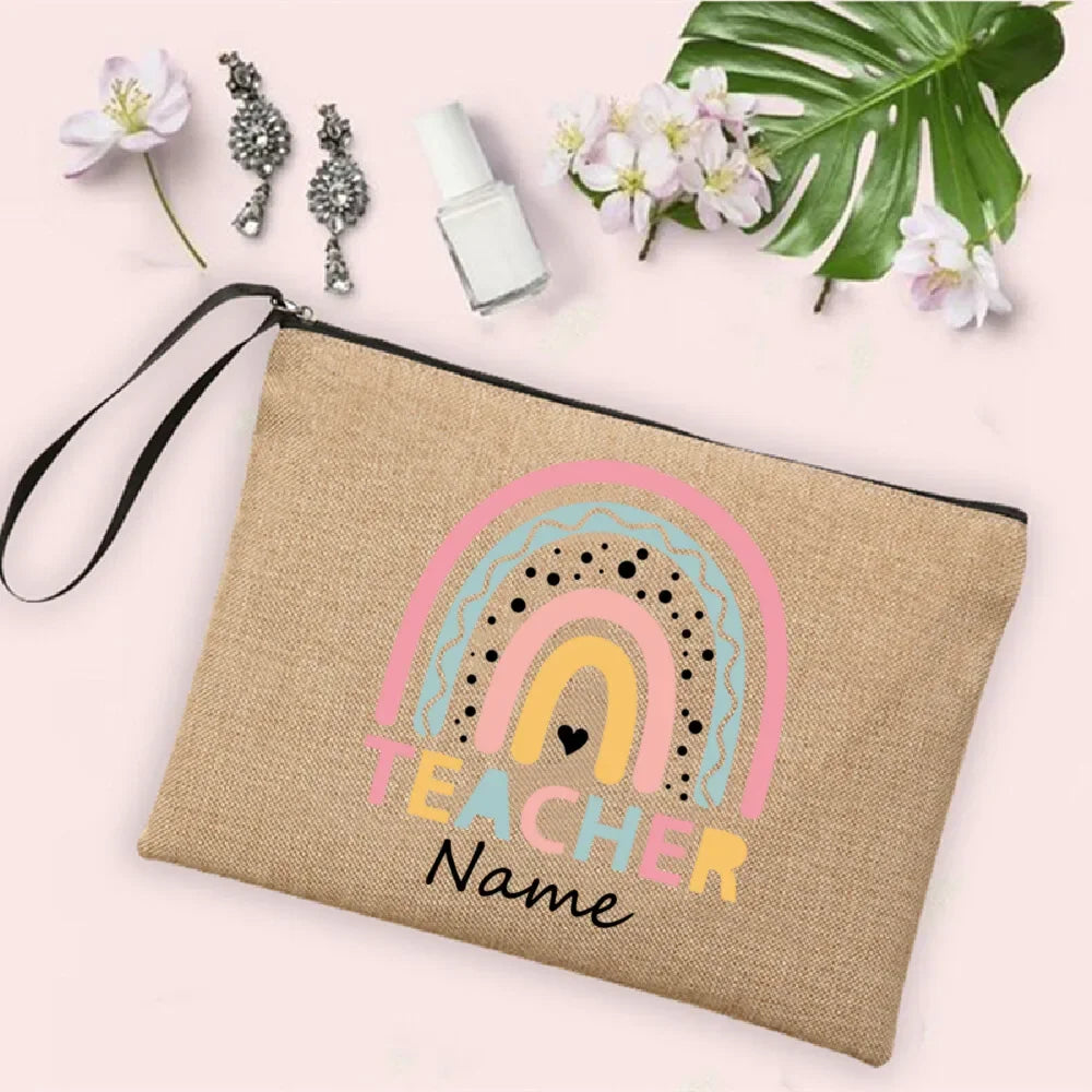 Personalisierte Leinwand Make up Tasche Regenbogen Design