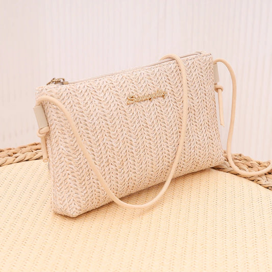 Leichte pastorale Schultertasche aus Stroh für Damen, vielseitig - soft