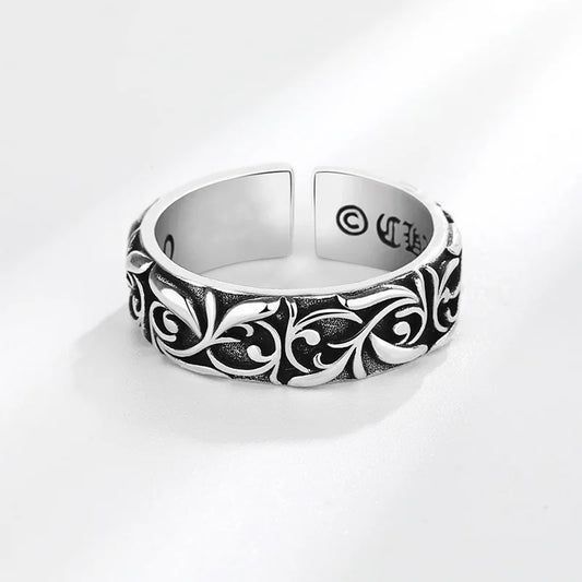 Retro Gothic Reben Ring – Offener Silberfarben Unisex Schmuck für Damen Herren