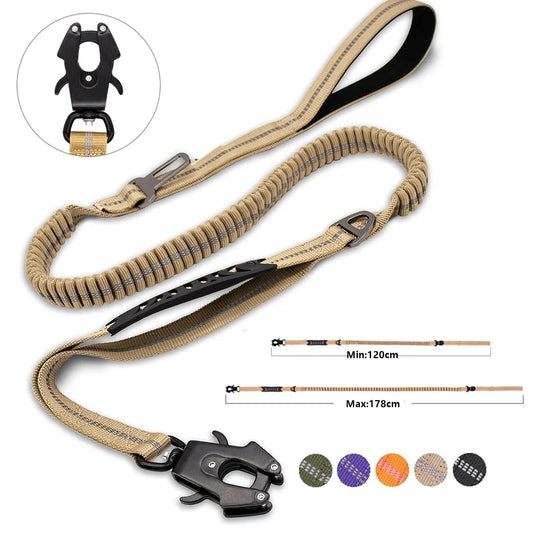 Stoßdämpfende Bungee-Hundeleine mit Sicherheitsgurt, reflektierend, 178 cm