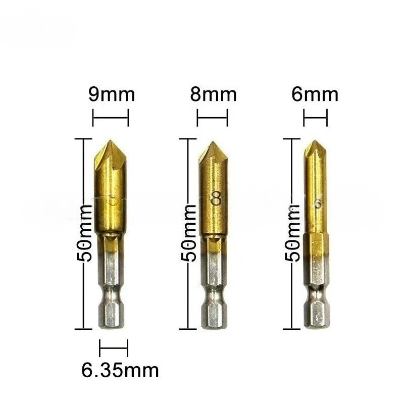 6-teiliges Titanbeschichtetes Senkkopf-Bohrer Set mit sechseckigem Griff, 6-19 mm
