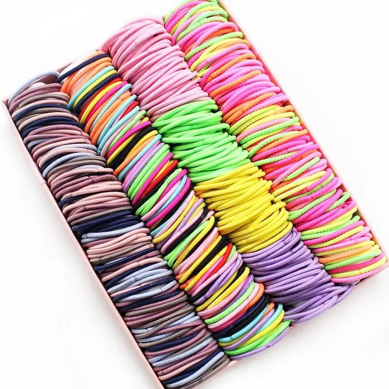 100 bunte elastische Haarbänder für Kinder – 100er Set in Bonbonfarben