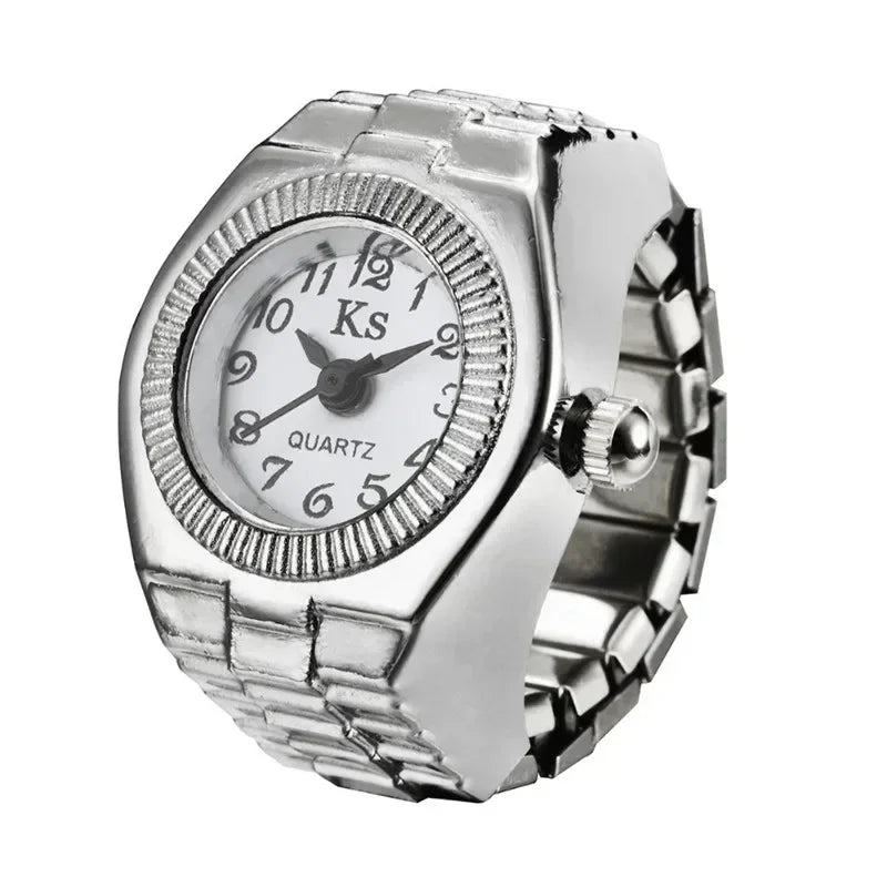 Mini Fingeruhr mit elastischem Band – Vintage Design für Damen - Herren