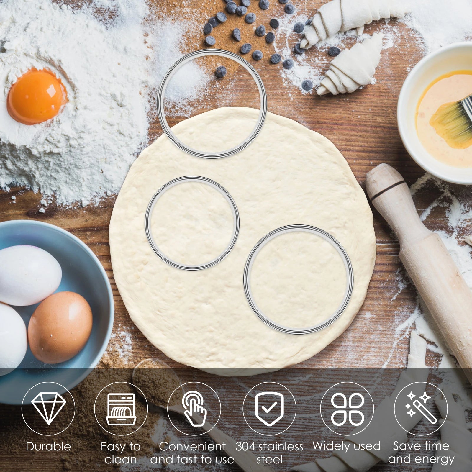 12er Set Edelstahl Muffin Crumpet Ringe Antihaft Doppelt Gerollt