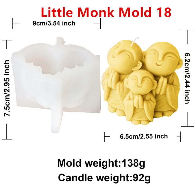 3D Silikon Kerzenform Kleine Buddha Mönch für DIY Dekoration