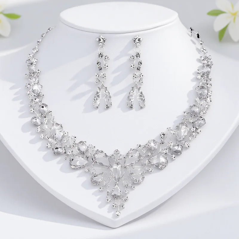 Elegantes Braut Schmuckset mit Kristall Strass Halskette und Ohrringen Tropfenform-Yabubest - Home & More