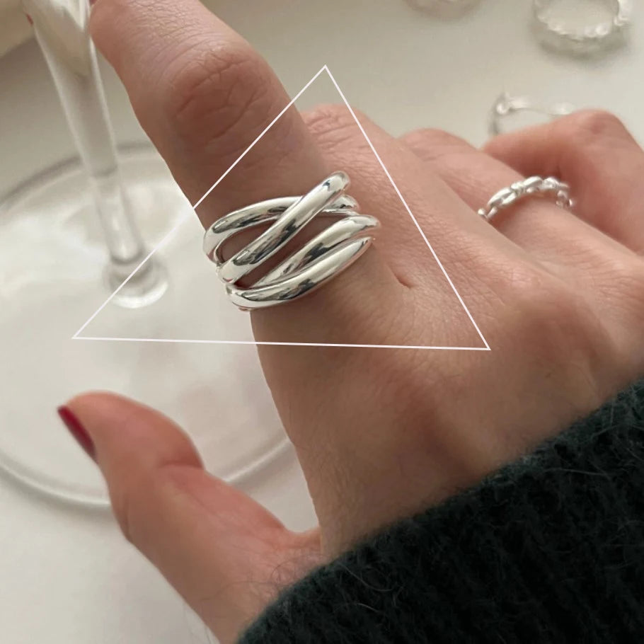 Verstellbarer Silberring mit hohlen Linien, stylischer Punk-Schmuck Unisex
