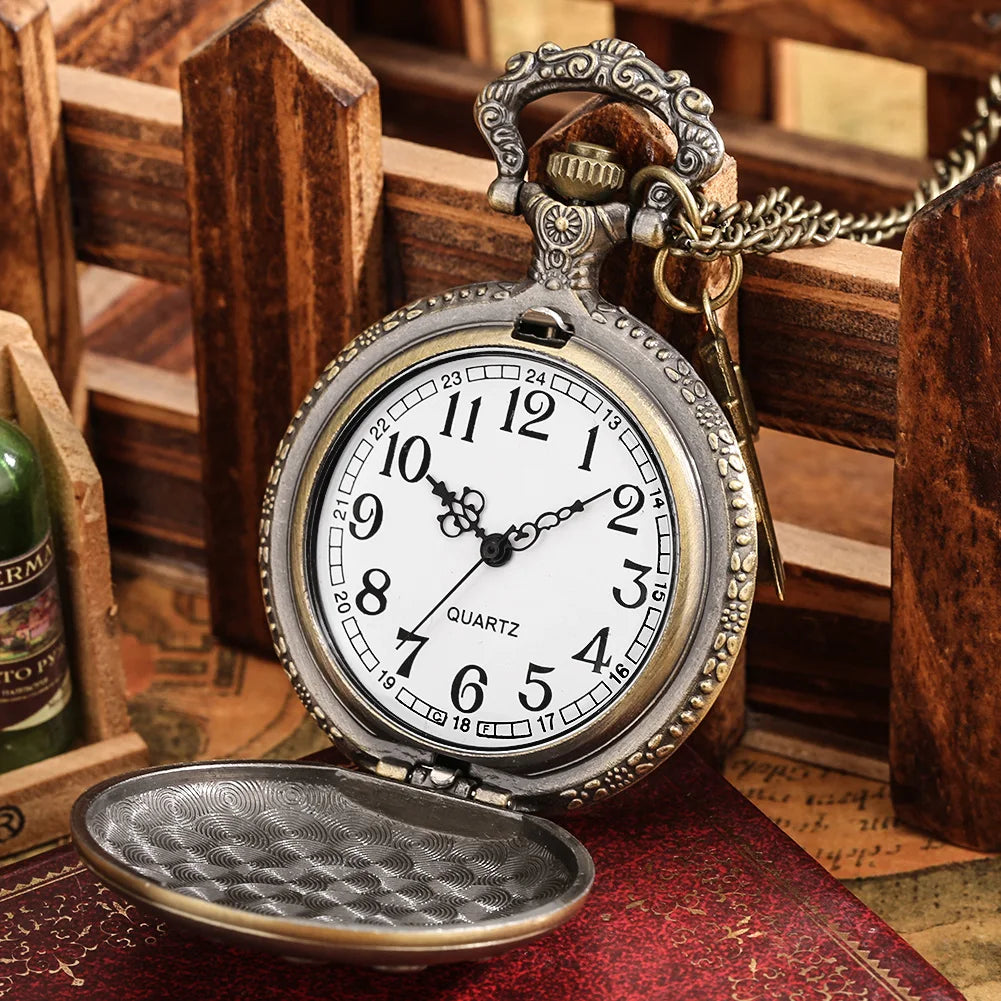 Retro Quarz Taschenuhr mit Flugzeug Anhänger Halskette