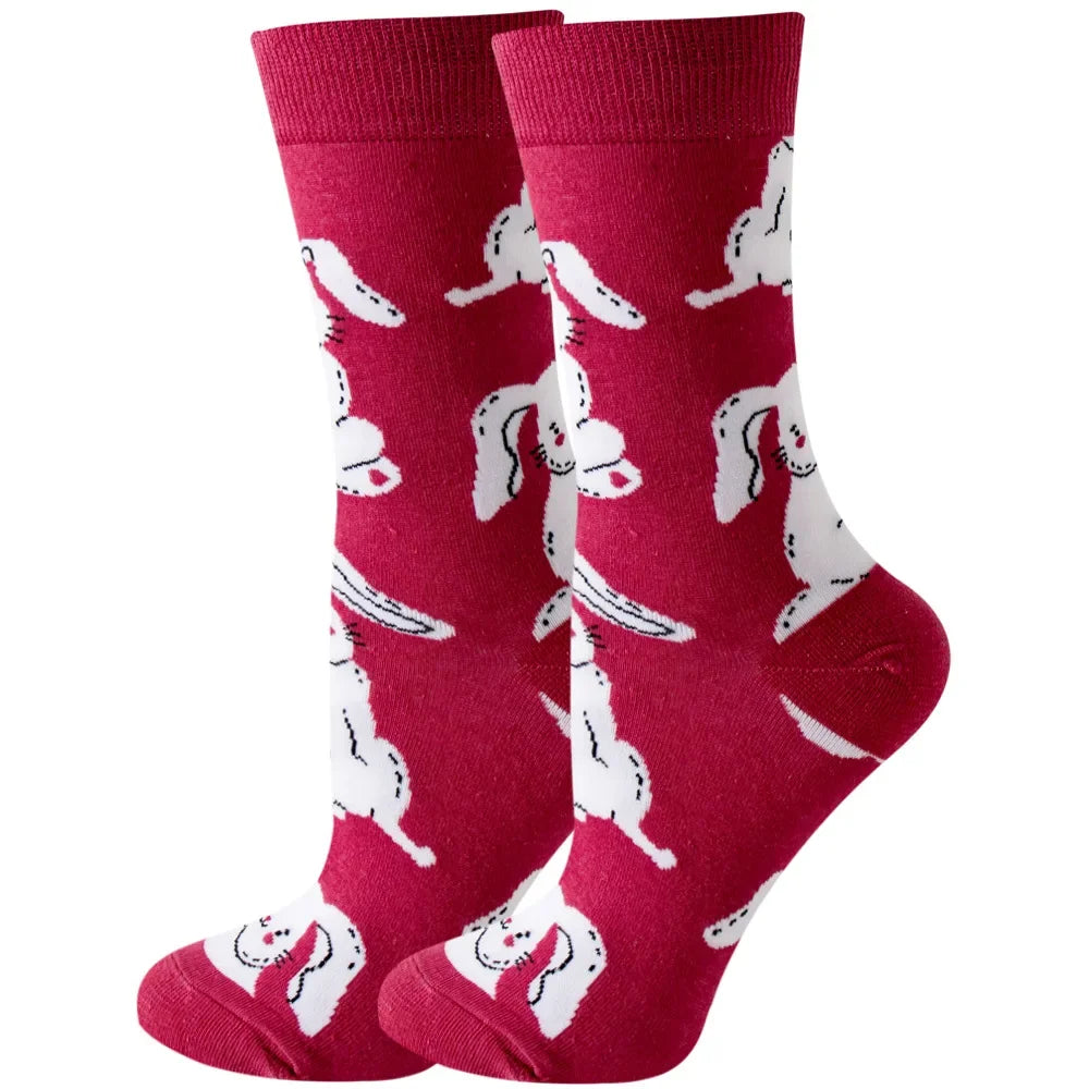 Modische Baumwollsocken für Damen Midtube mit floralem Muster