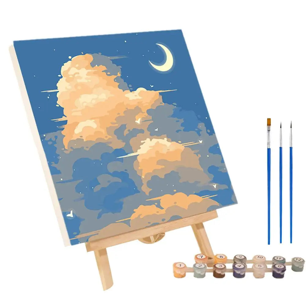 Malen nach Zahlen Kit Landschaft Abstrakter Sonnenuntergang mit Acrylfarbe