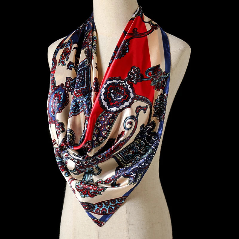 2024 seide Schal Quadrat Schal Für Frauen Drucken Stirnband Foulard Satin Hijab Haar Bands Halstuch Weibliche Kopf Wraps Bandana