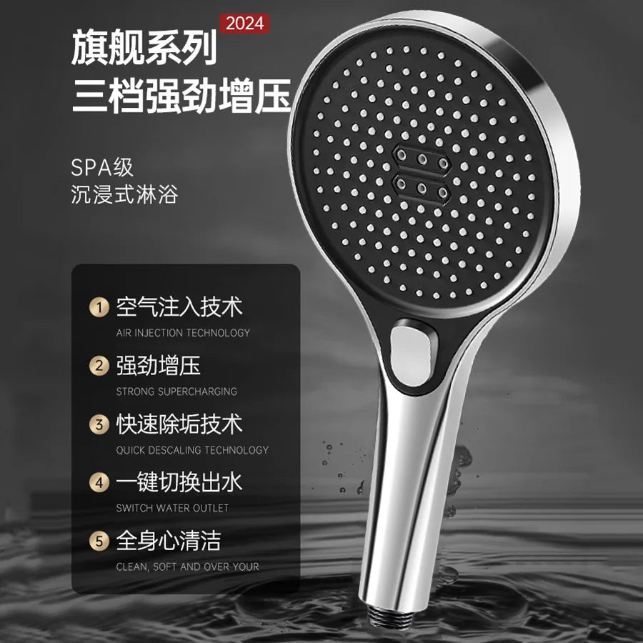 Hochdruck Duschkopf 13 cm mit 3 Modi aus ABS Plastik und Chrom