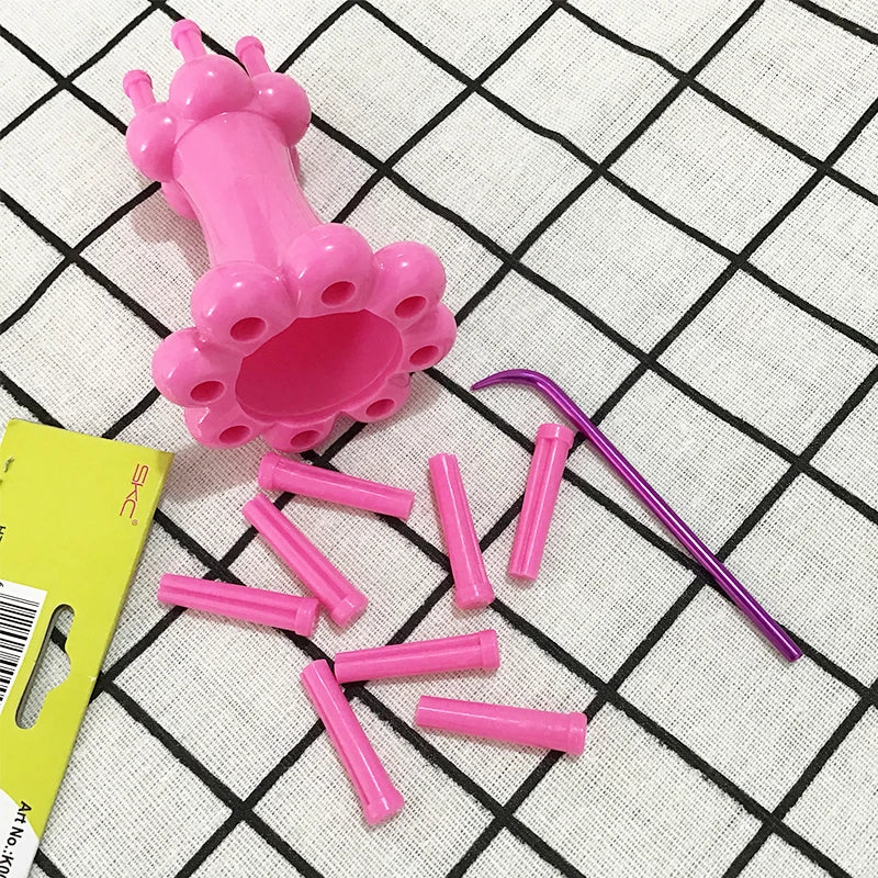 Doppelkopf Garn Kunststoff Strickpuppe Bastelset Spule mit Häkelnadel